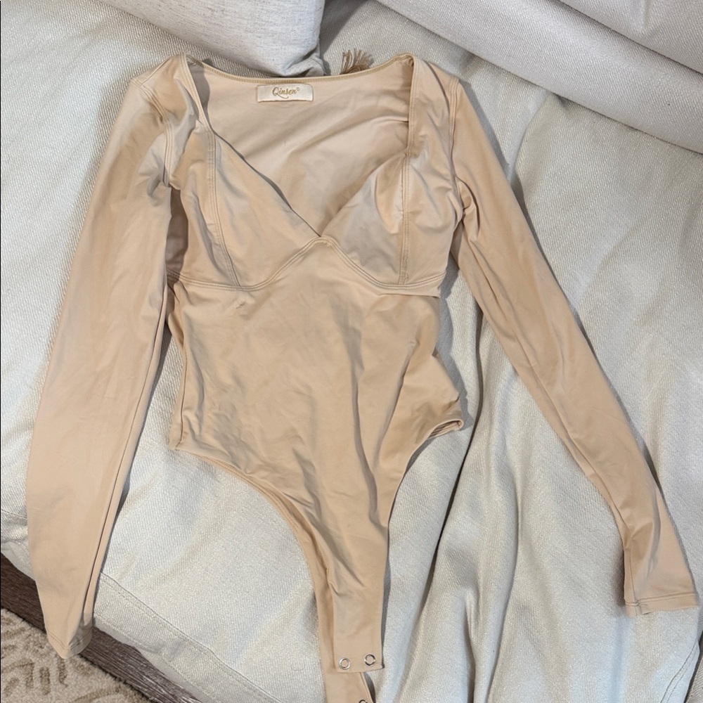 Elegant Beige Long Sleeve Bodysuit